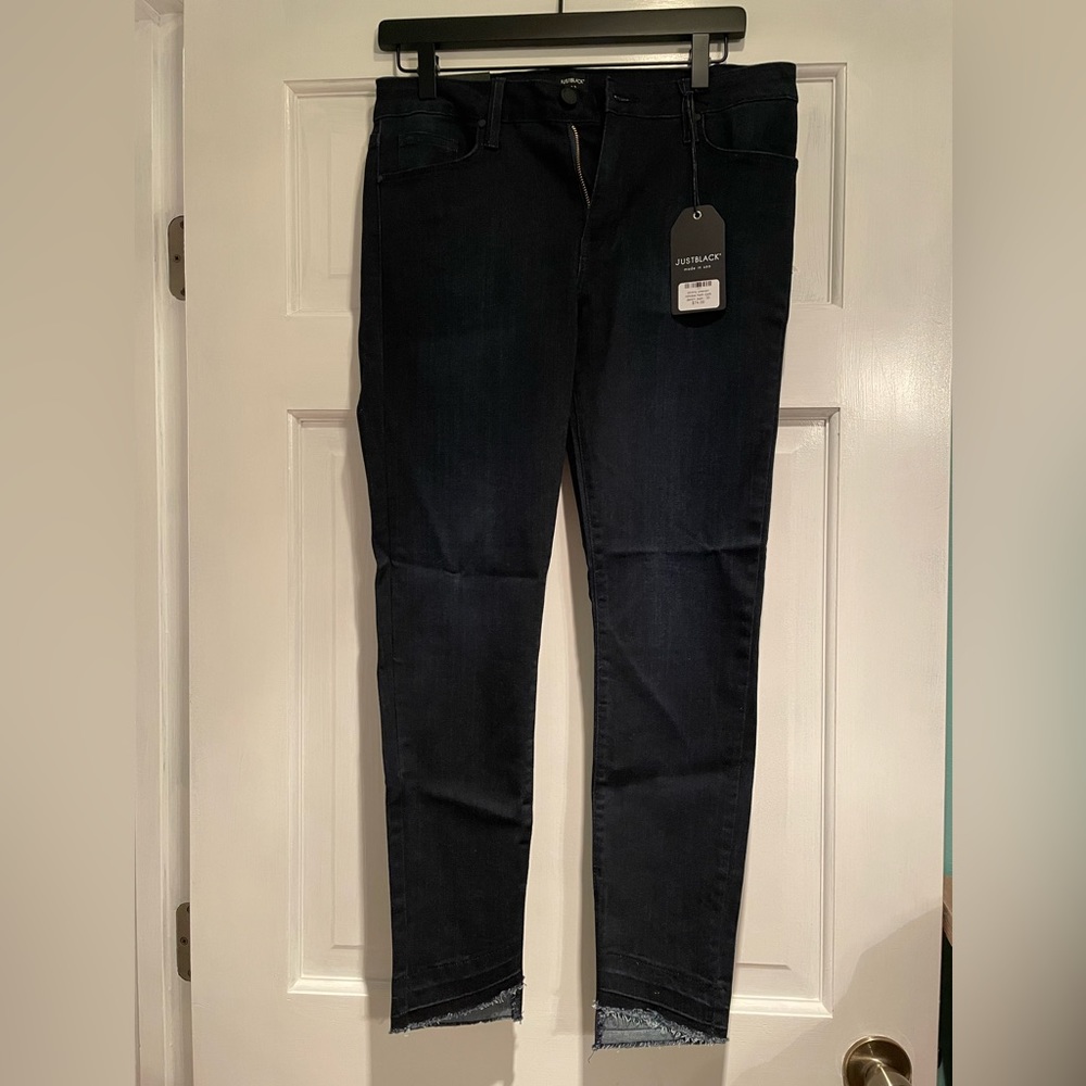 NWT Just Black skinny uneven release hem dark denim jean